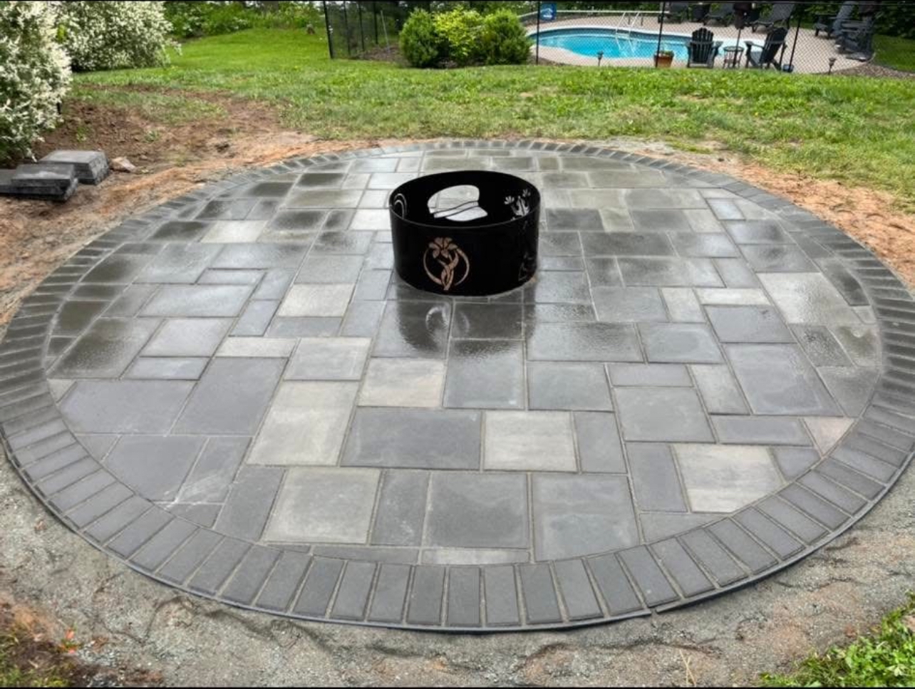 Stone firepit with seating